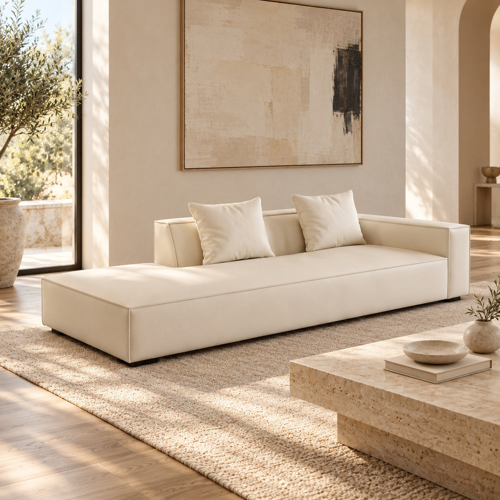 Ivory modular silicone leather sofa in a warm contemporary apartment