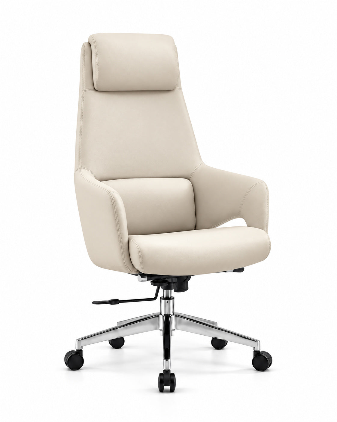 The Operator PU Leather Office Chair, ivory PU leather, front three-quarter view on white