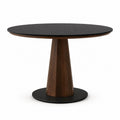 Walnut Sintered Stone Round Dining Table on White Background