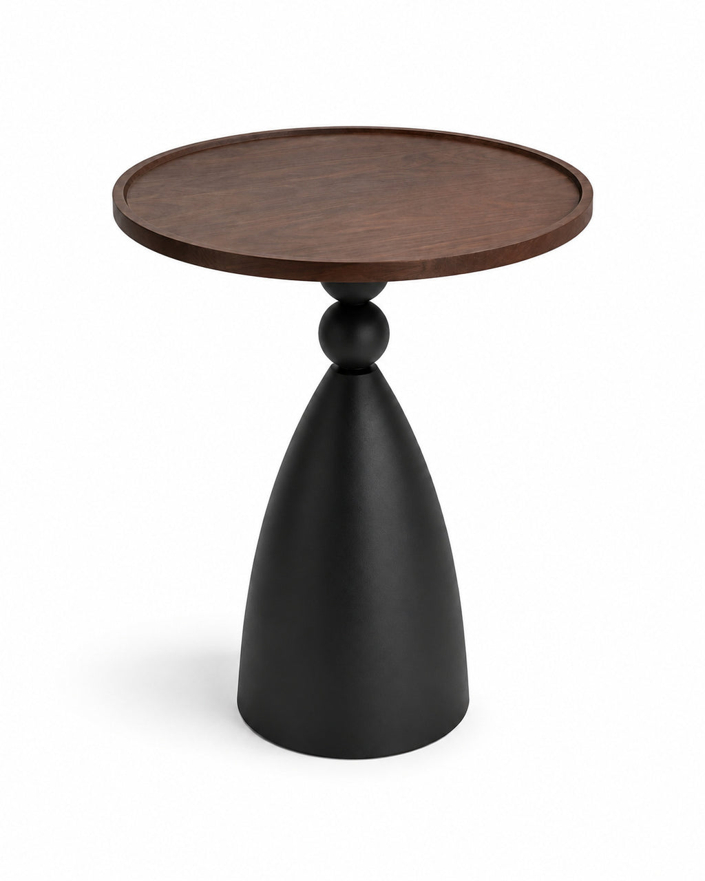 50 cm Recessed Walnut Pedestal Side Table on pure white background