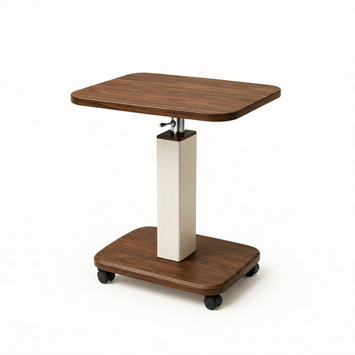 Walnut Fixed Square Adjustable Swivel Bedside Table on White Background