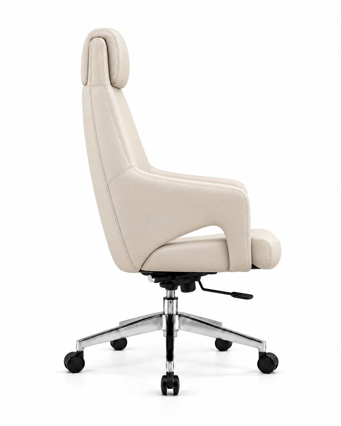 The Operator PU Leather Office Chair, ivory PU leather, side profile on white