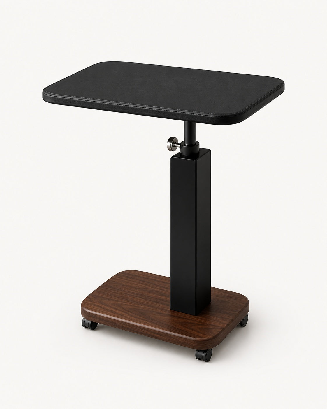 Black Fixed Square Adjustable Swivel Bedside Table on White Background