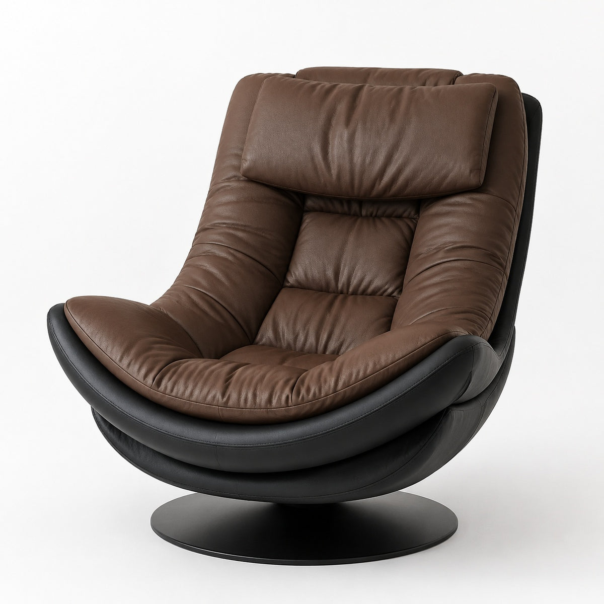 Cocoon Swivel Lounge Chair in Brown on White Background