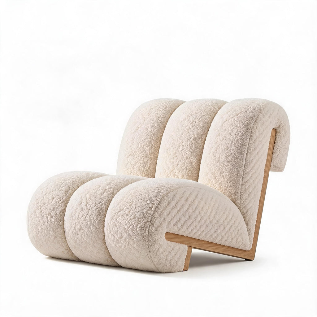 Sculptural Cream Sherpa Lounge Chair