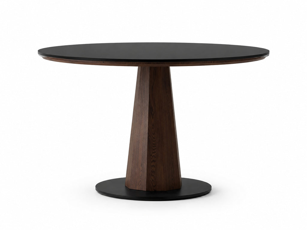 Walnut Sintered Stone Round Dining Table Side Profile on White Background