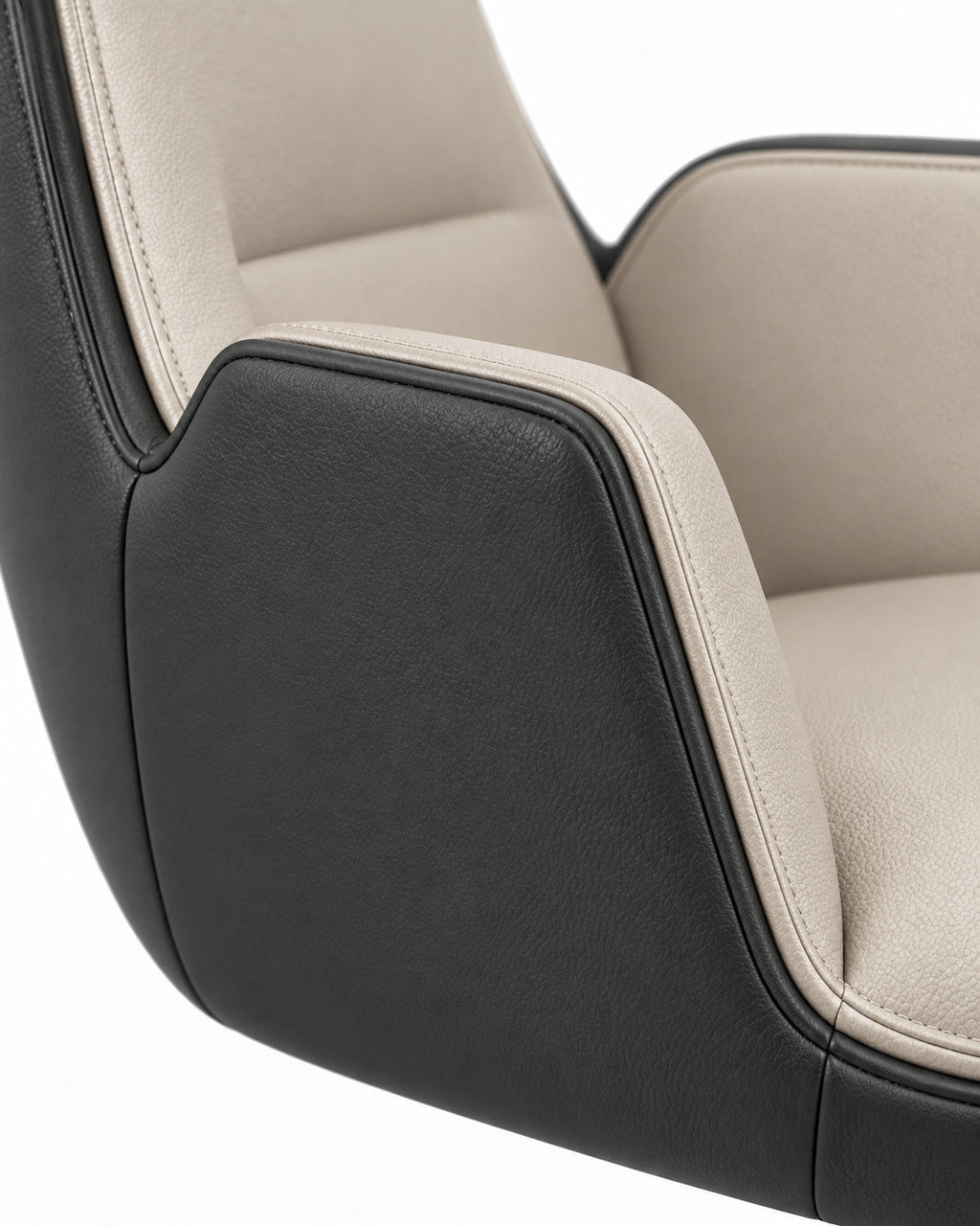 The Steward Office Chair PU leather, piping and charcoal shell detail