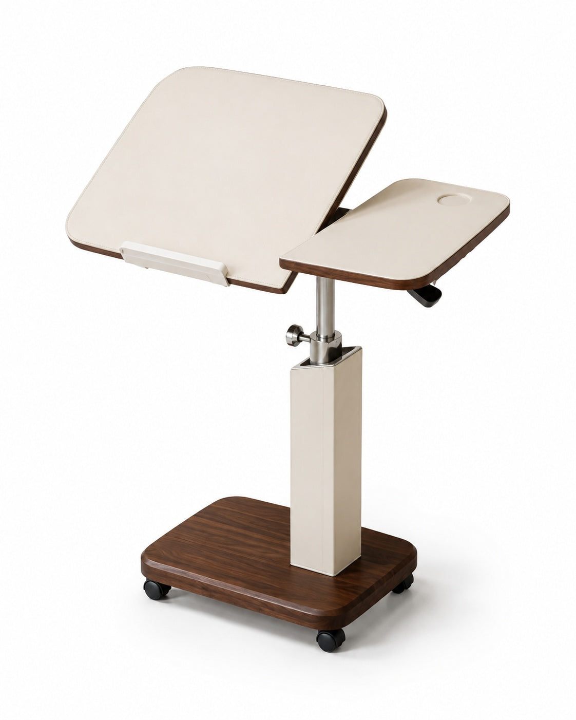Cream White Flip-Top Adjustable Swivel Bedside Table on White Background