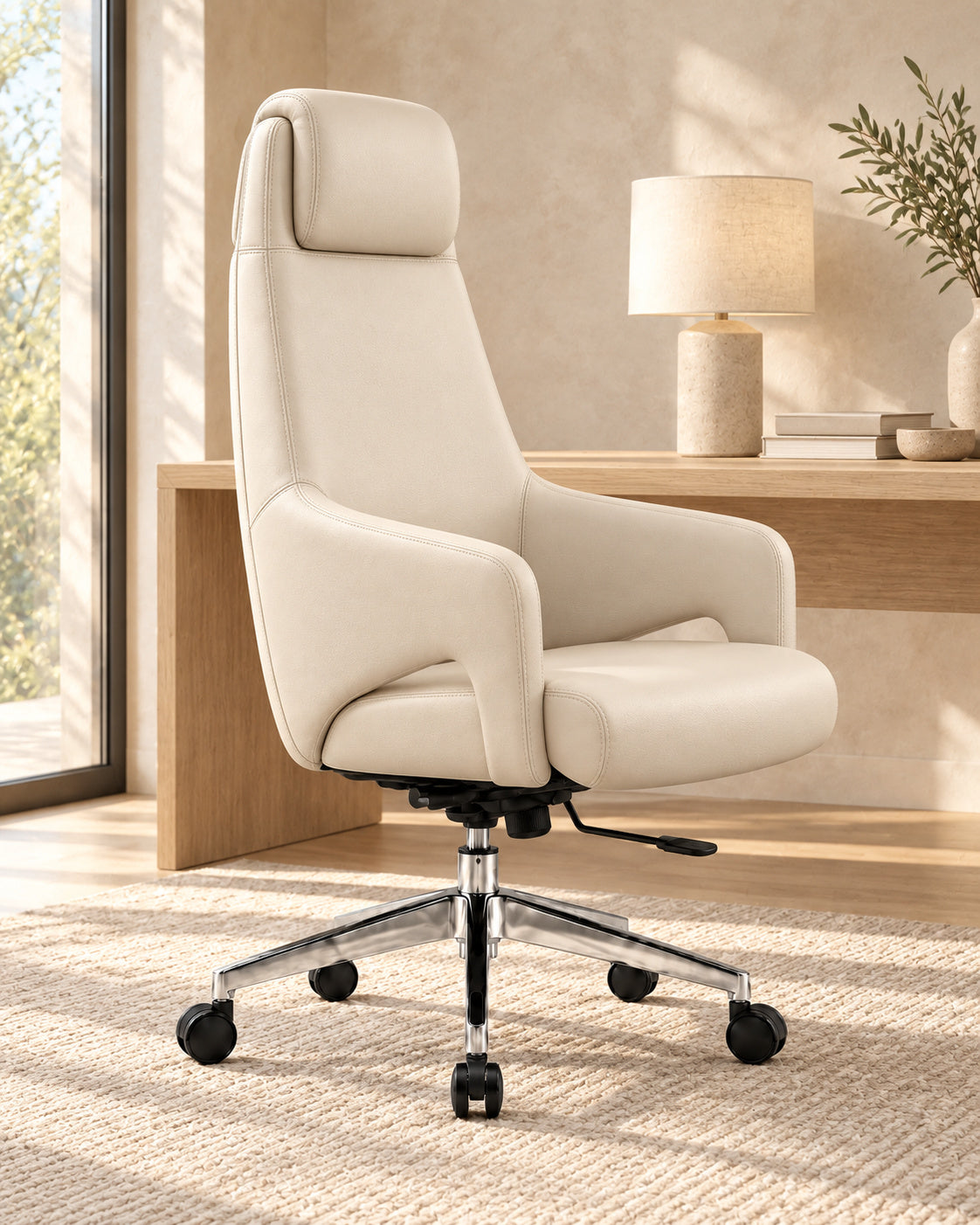 The Operator PU Leather Office Chair in a warm daylight home office