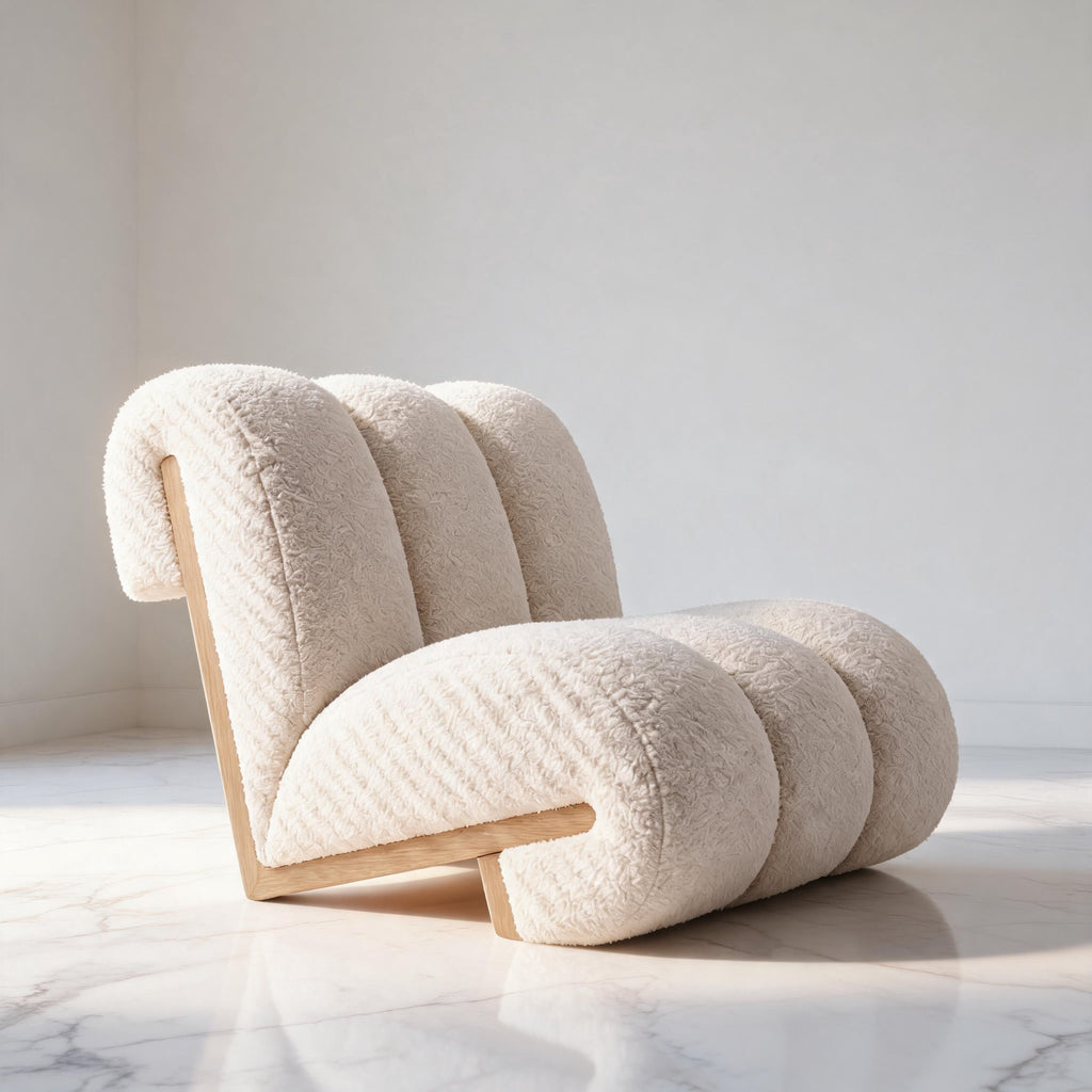 Sculptural Cream Sherpa Lounge Chair