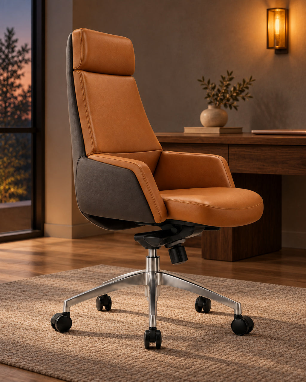 The Strategist Office Chair in a warm evening executive study