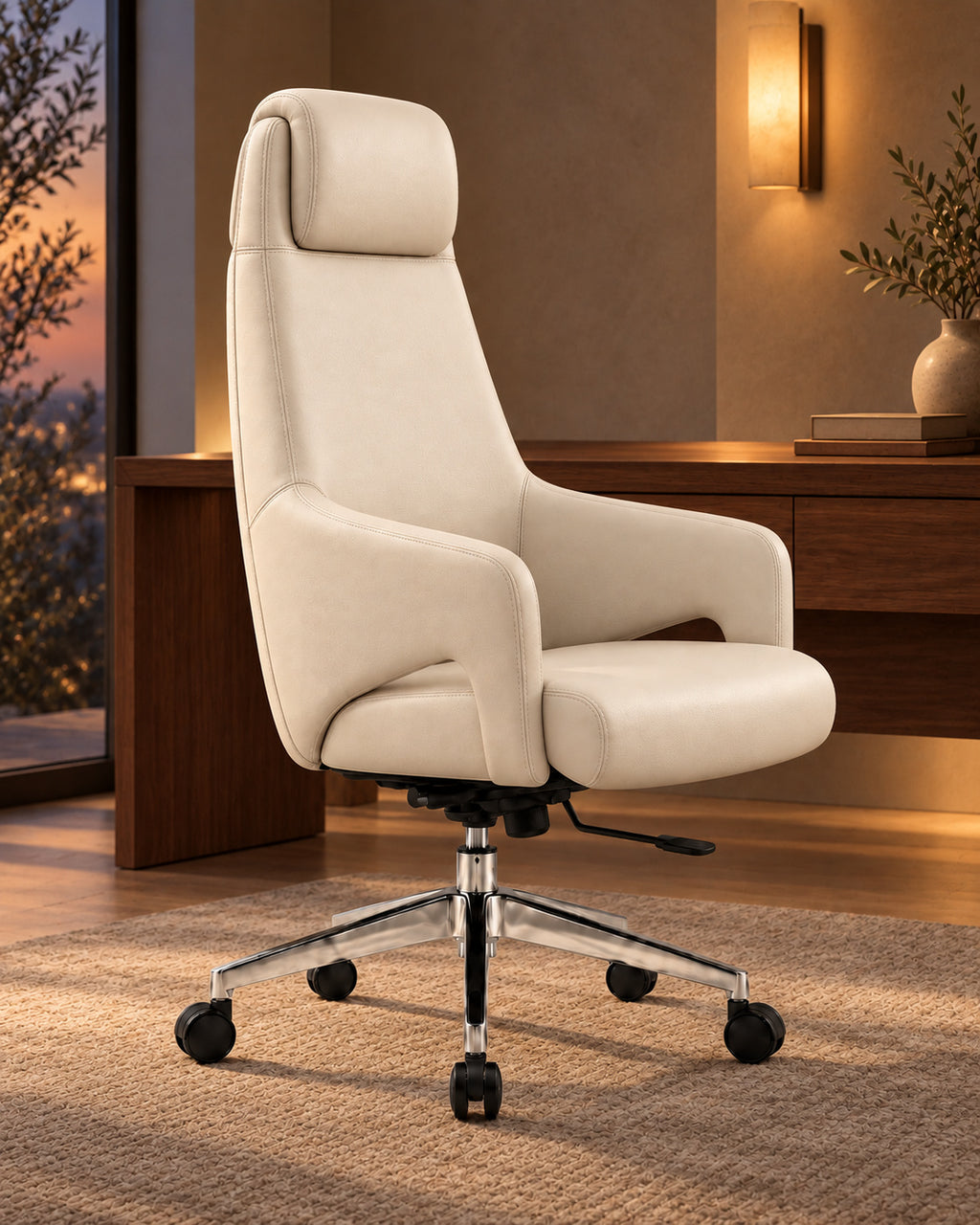 The Operator PU Leather Office Chair in a warm evening study