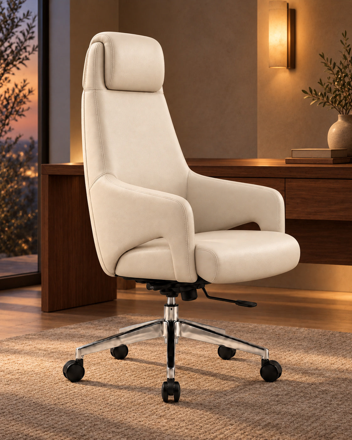 The Operator PU Leather Office Chair in a warm evening study
