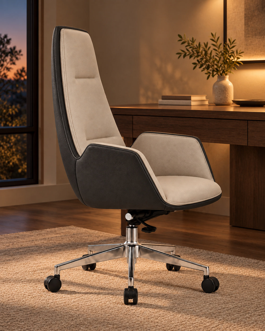 The Steward Office Chair in a warm evening study