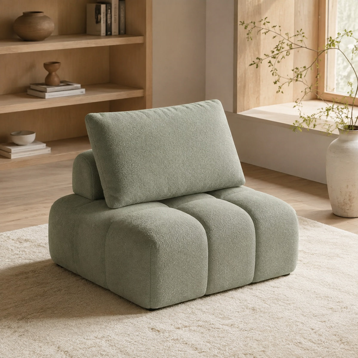 Sage Green Cloud Modular Lounge Sofa in a Calm Reading Room