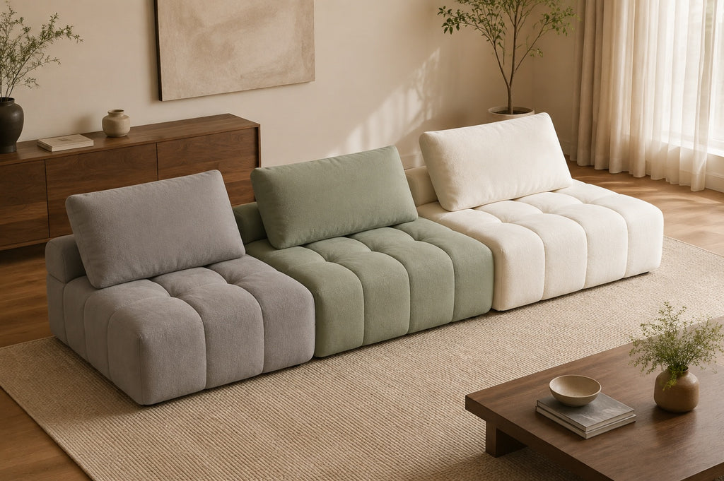 Cloud Modular Lounge Sofa with Gray Sage Green and Off-White Modules in Three Sizes