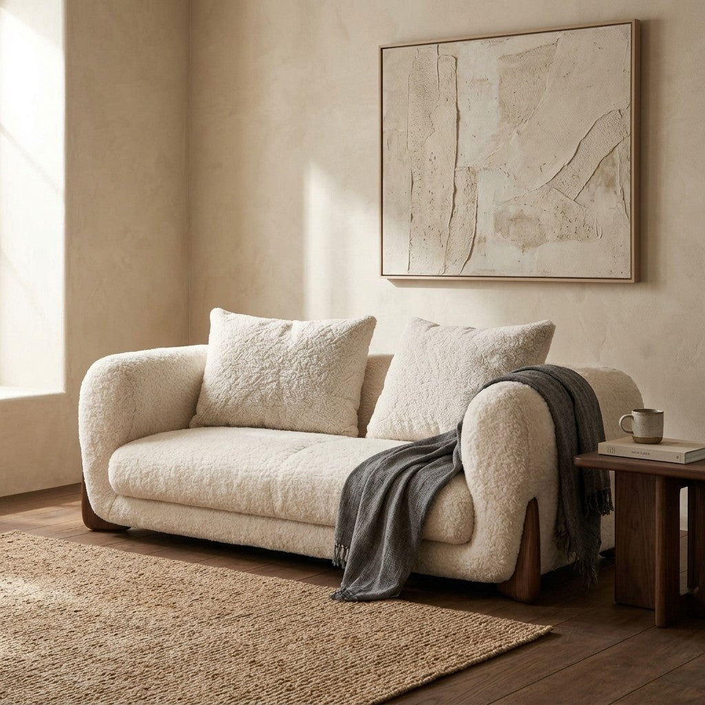 Cream Bouclé Loveseat