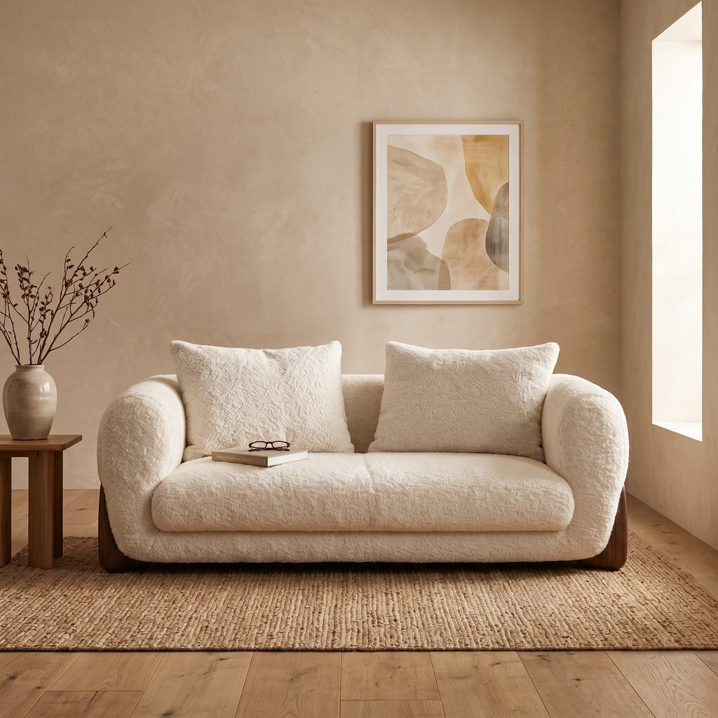 Cream Bouclé Loveseat