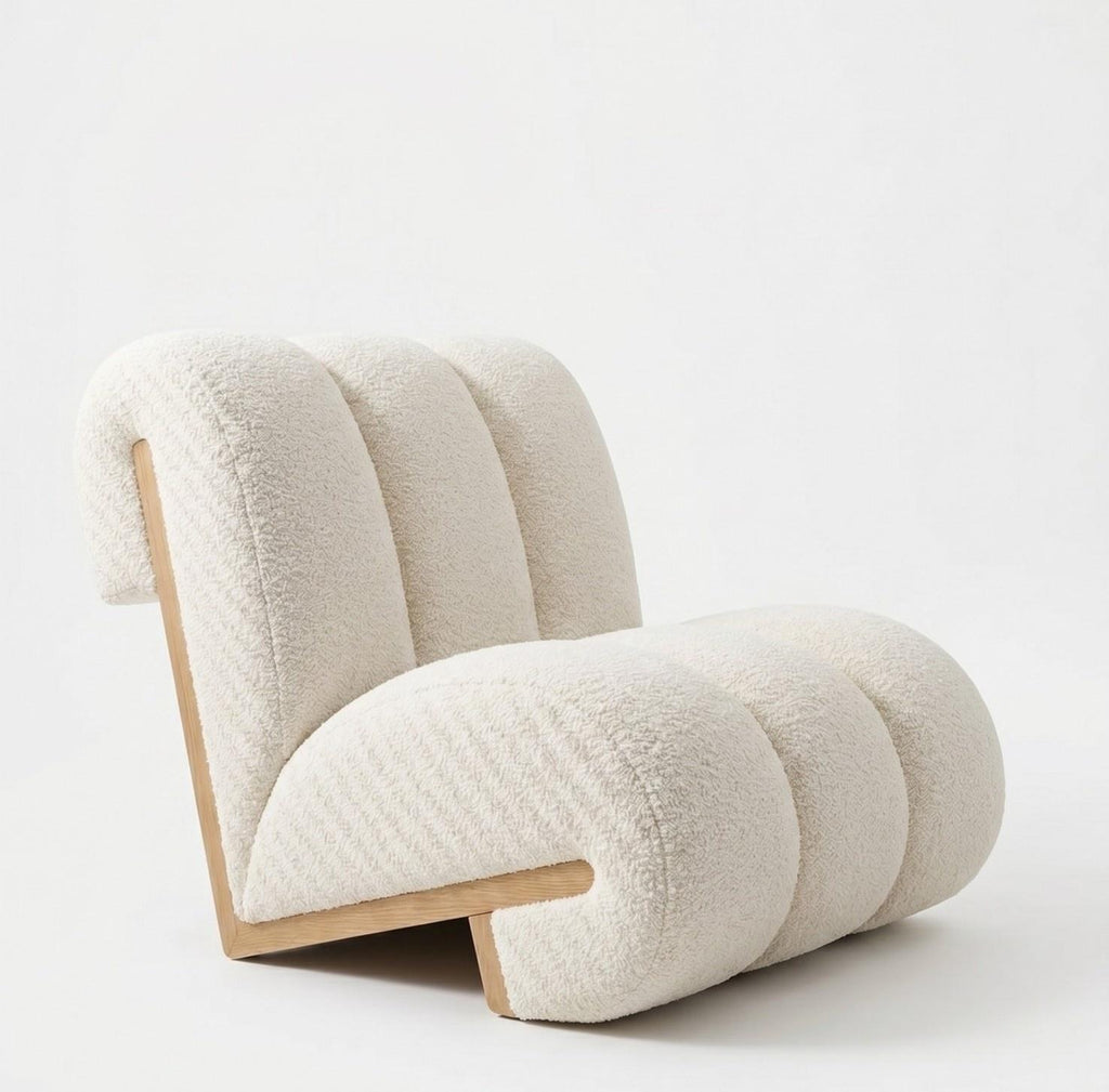 Sculptural Cream Sherpa Lounge Chair