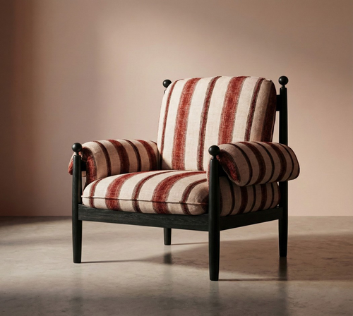 French Vintage Solid Wood High-Back Lounge Chair