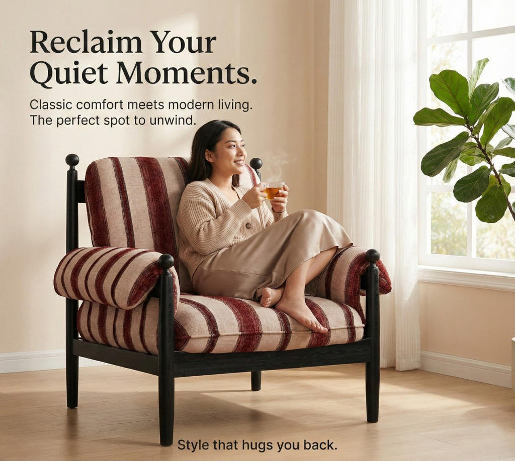 French Vintage Solid Wood High-Back Lounge Chair