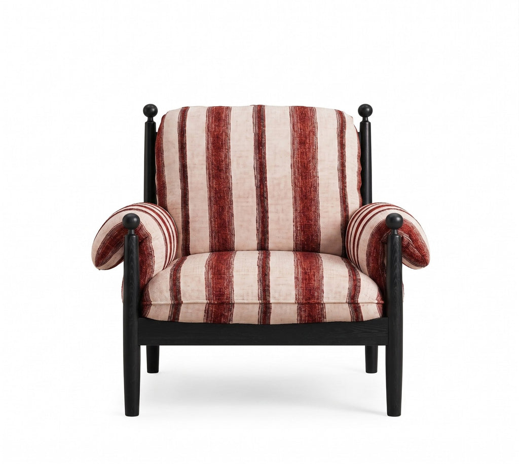 French Vintage Solid Wood High-Back Lounge Chair