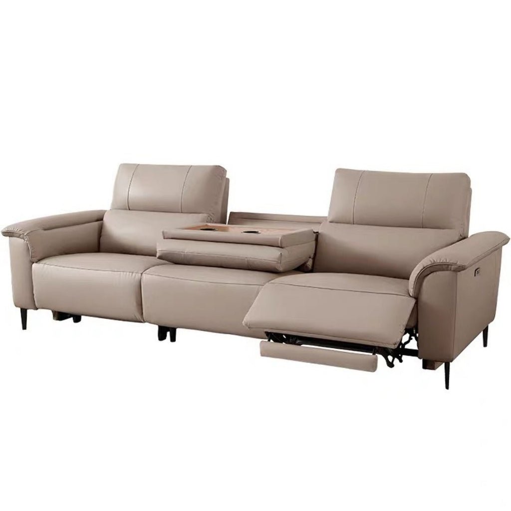 Modern Leather Power Reclining Sofa with Drop-Down Console Table | Home Theater Seating with Zero-Wall Design | Electric Recliner 110°-160° with Cup Holders