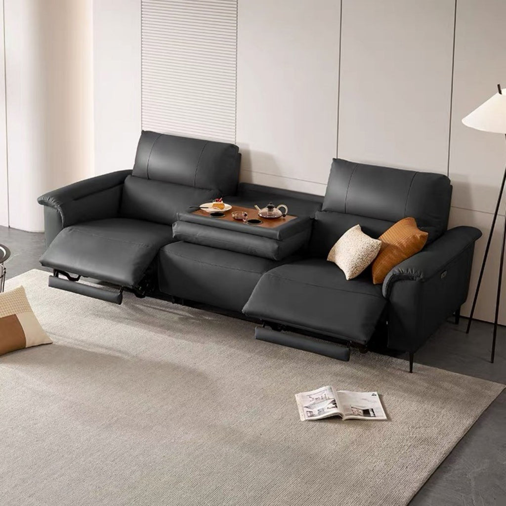 Modern Leather Power Reclining Sofa with Drop-Down Console Table | Home Theater Seating with Zero-Wall Design | Electric Recliner 110°-160° with Cup Holders
