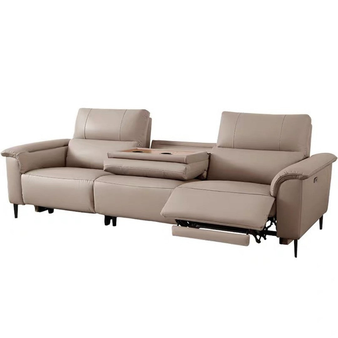 Modern Leather Power Reclining Sofa with Drop-Down Console Table | Home Theater Seating with Zero-Wall Design | Electric Recliner 110°-160° with Cup Holders