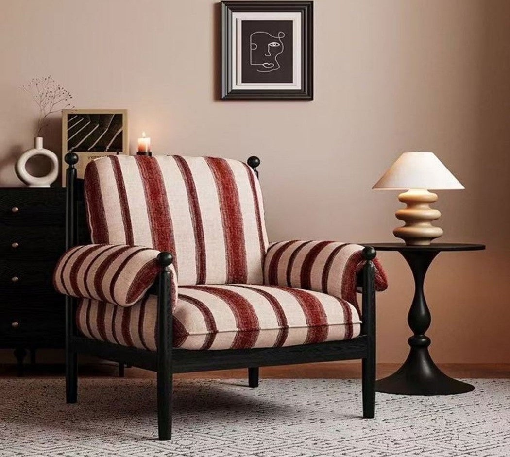 French Vintage Solid Wood High-Back Lounge Chair