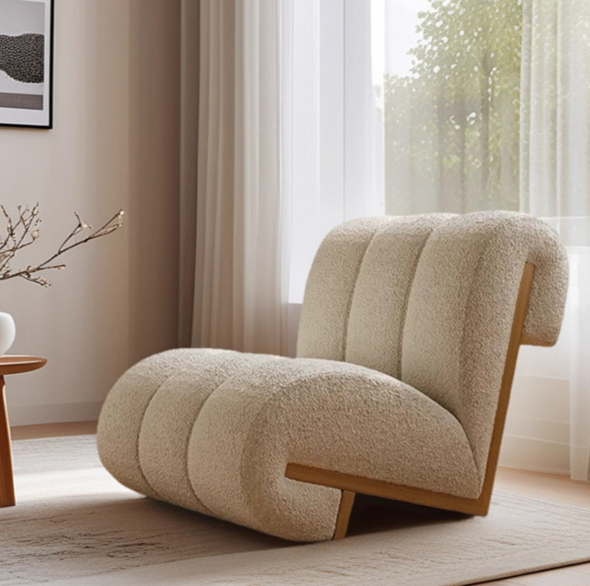 Sculptural Cream Sherpa Lounge Chair