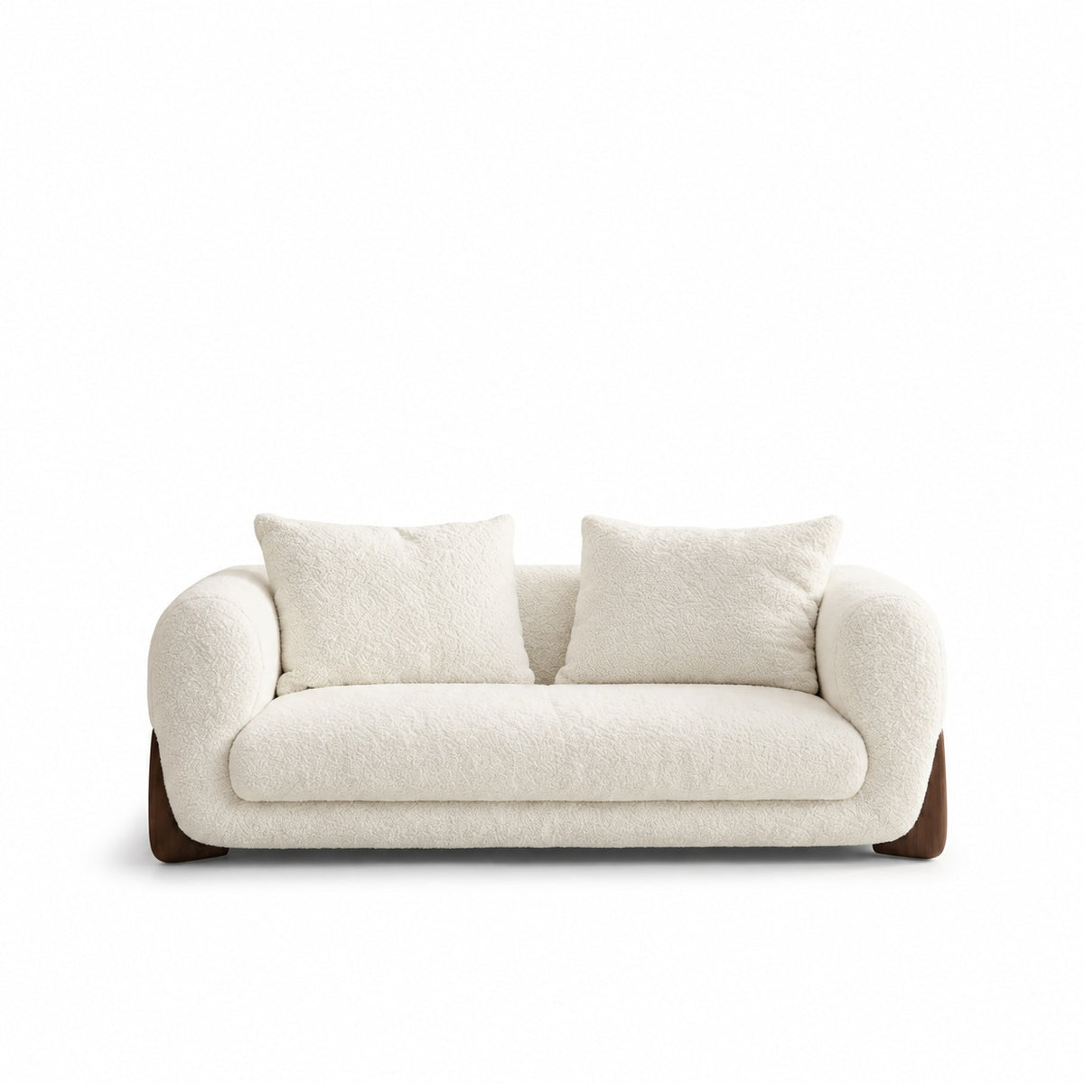 Chenille Loveseat, 150 cm Light Camel, front view with two included back cushions