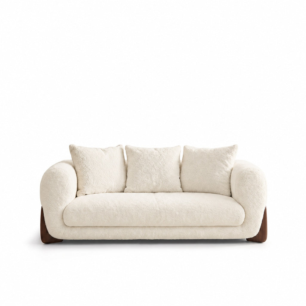 Chenille Loveseat, 180 cm Light Camel, front view with three included back cushions