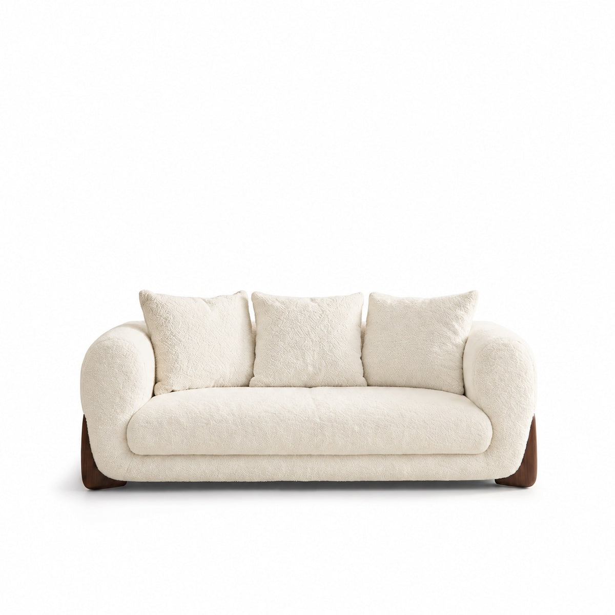 Chenille Loveseat, 180 cm Light Camel, front view with three included back cushions