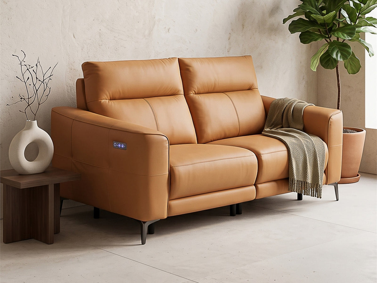 Bronze Evermore double reclining sofa in a minimal living room