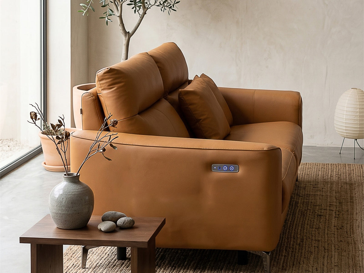 Bronze Evermore reclining sofa rear three-quarter view