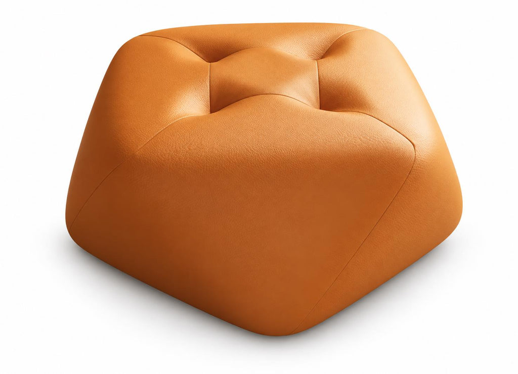 Orange Four-Button Octagonal Upholstered Stool on pure white background