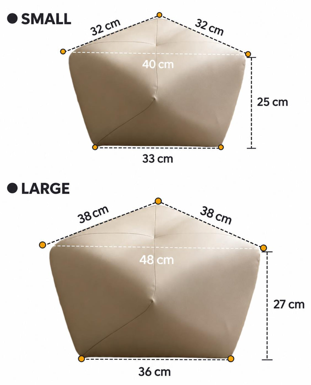 Four-Button Octagonal Upholstered Stool size guide in centimetres