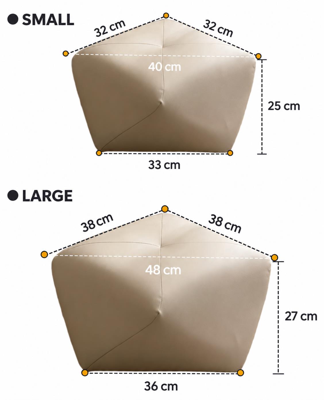 Four-Button Octagonal Upholstered Stool size guide in centimetres