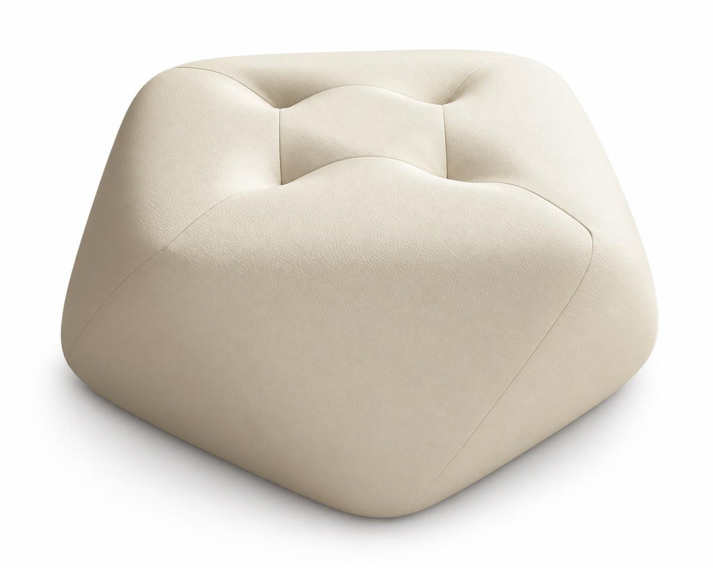 White Four-Button Octagonal Upholstered Stool on pure white background