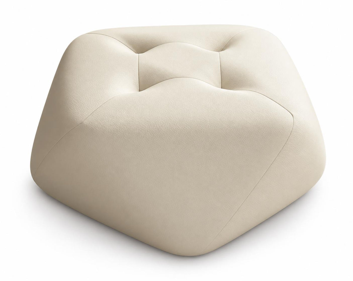 White Four-Button Octagonal Upholstered Stool on pure white background