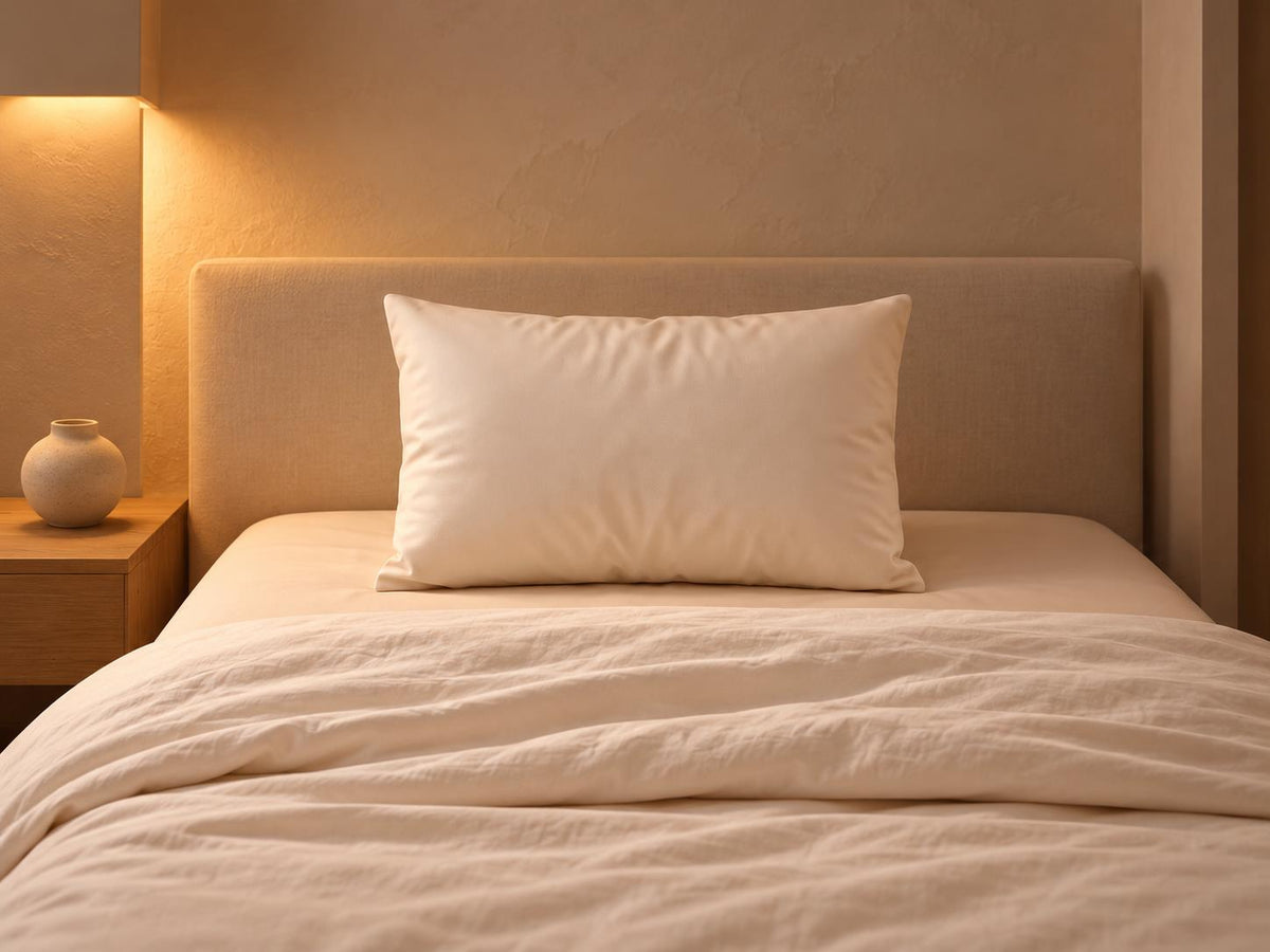 FreshDream PrixVegan Leather Pillowcase in a minimal evening bedroom