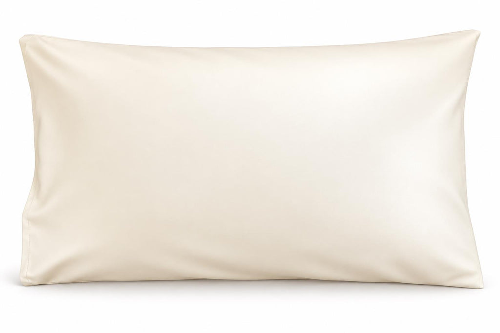 FreshDream PrixVegan Leather Pillowcase in Coconut Milk, smooth front view on white