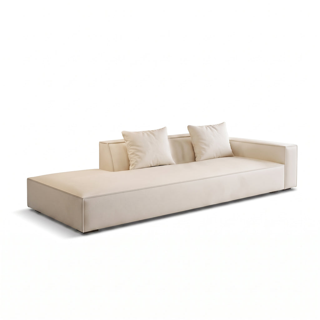 Ivory 1.69 m single-arm modular silicone leather sofa on white background